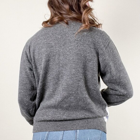 Vintage Argyle 3-D Knit Floral Embroidered Knit Mock Neck Crew Sweater Preppy 3D - Picture 2 of 7